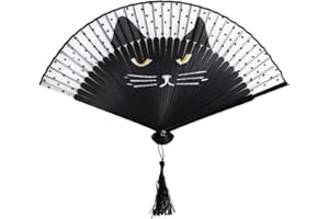 WINOMO Eventail Pliable en Bambou Soie avec le Motif de Chat Ventilateur à Main