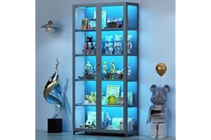 SCRIBORA Vitrina de 5 pisos de pie, armarios Curio, estantería con puertas, puertas acrílicas transparentes, vitrina de coleccionista para sala de estar, oficina, libros, sala de juegos (Doble tuir gris)