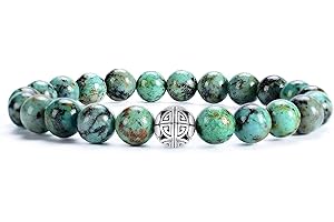 MetJakt Natural 8mm Gemstones Healing Crystal Stretch Beaded Bracelet Bangle with 925 Sterling Silver Double Happiness Pendant