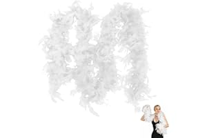 Toumett Feather Boa,White Feather Boa,2m Feathers Boas,Fancy Dress Crafts Colorful Plume Scarf,Plumes Scarfs,for Women,Girls,Dancing Wedding Christmas Party Cosplay Accessory