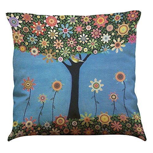 MStar 4 Stück glückliche bunte Bäume gedruckt Muster Kissenbezug 45X45cm Leinen-Baumwoll atmungsaktiv Kissenhülle Kopfkissenbezug (Muster A) - 3