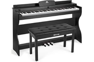 MUSTAR E-Piano 88 Tasten mit Klavierhocker, Digital Piano, Elektrisches Klavier mit Klavierständer, 3 Pedaladapter, 2 Kopfhöreranschluss, LCD-Bildschirm, USB/MIDI, Piano für Anfänger, Schwarz