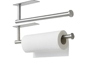 2pcs Portarrollos Papel Cocina Adhesivo, HASA zone 33cm SUS304 Acero Inoxidable Toallero de Pared, Soporte Rollo Papel para Cocina, Encimera, Armario, Baño (Plata)
