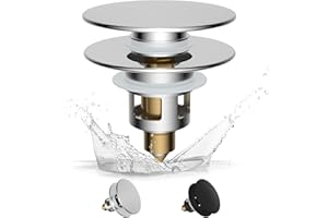 Hibbent Tappo Lavandino Bagno Universale in Acciaio Inox - Sistema Click Clack per Foro di Scarico 25-46mm, Antiruggine e Antigraffio, Facile da Installare,Tappo di Scarico per Lavabo,Cromo