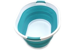 SAMMART 28Litri - Cesto portabiancheria pieghevole in plastica, cestello ovale, contenitore pieghevole, cestino portaoggetti, cesto portabiancheria portatile, salvaspazio (celeste)