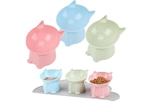 INVALIDISM 3 Pcs Raised Cat Bowl with Silicone Pet Feeding Mat, Tilted Elevated Cat Bowls Anti Vomit Cat Feeding Bowls Neck Protective Bowl Non-Slip Cat Food Mat Cat Food Bowl for Pets Cats Dry Wet Food