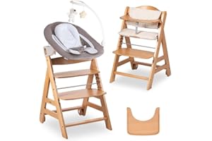 hauck Trona Beta Newborn Deluxe Set de Trona Evolutiva Apta desde el Nacimiento - Tronas de Bebé con Hamaca, Cojín y Bandeja - Silla Niños de Madera Primeras Comidas - Natural