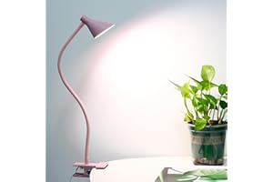 Lzonunl Desk Lamp Clip Light,3 Light Modes 5 Dimmable Brightness Book Reading Light, Eye-Caring Bedside Lamp, Flexible Neck Table Clamp Lamp for Office, Bedroom, Work, Study(Pink)