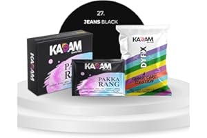 Kadam Pakka Rang Fabric Dye Colours | 10 sachets of Shade 27 Jeans Black Colour with 5 sachets of DyFix Colour Fixer Liquid |
