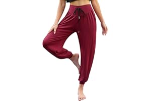 Terecey Pantalones Yoga Mujer, Pantalones Bombachos Mujer Casuales de Cintura Alta Pantalón Bloomers Mujer Ancho con Cordones Pantalones Anchos