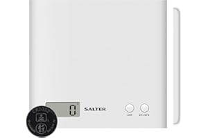 Salter 1066 WHDR15 Arc Balance de Cuisine Numérique, Pèse Aliment Électronique, Affichage Facile à Lire, Fonction Tare, Design Compact, Capacité Max. 3KG, Facile à Nettoyer, Blanc