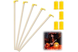 Ctxtqtdt 5 Stück Laternenstab Holz Kinder Kurz, Laternenstab Kinder Klein mit Mini LED Lichter für Halloween, St Martin, Karneval, Kostümparty, Kinderparty und Weihnachten (B)