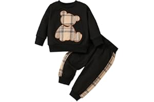 PATPAT 2 pezzi Neonato Unisex Cuciture in tessuto Orso Casual Manica lunga Set neonato Grigio Chiaro