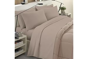 BANZAII TEXTILE INNOVATOR ONLINE Banzaii Completo Lenzuola Invernale Felpate in Flanella Anti-Pilling 100% Cotone, adatto anche ai materassi più alti, 4 pezzi, Matrimoniale Beige