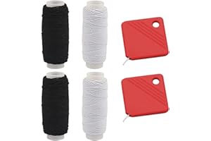 PFLYPF 4 Rotoli di Filo Elastico da Cucire, 2 Strumenti per Infilare, Cordino Pieghettato, Bianco e Nero, Forniture per Cucire (0,5 mm x 27,4 m)