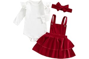 Vioyavo 3 Pezzi Bambina Completo Tuto a Manica Lunga + Gonna Bretelle Fascia per Capelli Elegante Principessa per Natale