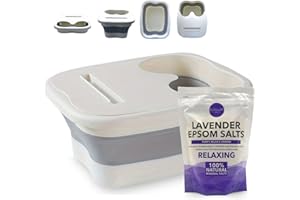 VIKINGTREAT Foot Spa Kit – Foldable Manual Foot Soak Basin with Epsom Salt, Portable Foot Spa Set for Stress Relief, Muscle Recovery & Home Spa Soaking – Non-Electric – Lavender (450g)