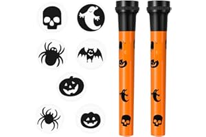 Lizzy 2 x Halloween Torch with 5 Image Covers | Spooky Halloween Shapes Cover Pumpkin Ghost Skull Bat Spider Kids Toddler Projector Light Torch with Spooky Character