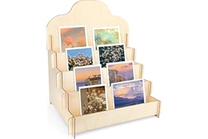 Chihutown 4-Tiered Wooden Card Display Stand, Greeting Card, Postcard, Sticker, Brochure Display Rack
