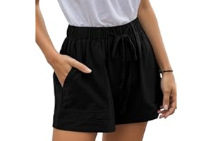 Neteson Pantaloncini Estivi Donna Eleganti e Casual Loose Shorts con Tasche Pantaloni Corti a Gamba Larga Coulisse Pantaloncini Corti Spiaggia Elastico Vita