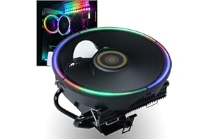 ONEWATT DS Black CPU Cooler, 1500RPM RGB Air Cooler, Aluminum Extrusion Cooling 2 Heat-Pipes, 120mm Fan, Fins Bending, Lighting for Intel LGA 775/1155/1156/1366 (C Series)