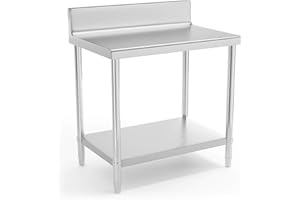 Royal Catering Table De Travail Inox Adossée Cuisine Plan De Travail Professionnel Avec Dosseret RCAT-90/60-N (90 x 60 cm, 210 kg, 2 Niveaux, Plan Renforcé, Pieds Réglables En Hauteur)