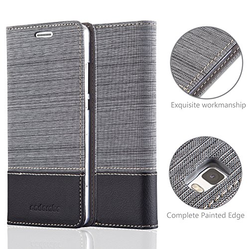 Huawei P8 LITE Funda Estilo Libro en GRIS NEGRO de Cadorabo  Dise  o TELO-CUERO-ARTIFICIAL      Cubierta Protectora con Cierre Magn  tico  Tarjetero y Funci  n de Suporte     Protecci  n Carcasa Caja Etui Case Cover