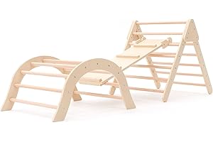 ROBINCOOL Gimnasio de Bebé Montessori Método Pikler Climb 66x84,5x73,2 cm de Madera Ecológica con Arco de Escalada y Tobogán que Fomenta la Creatividad de los Más Pequeños