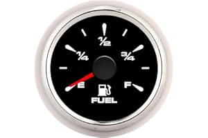 Indicatore di Livello Carburante Aramox, Indicatori di Livello Carburante 2 Pollici 190ohm Display Digitale per Yacht Moto 12V / 24V(Quadrante nero Cornice argentata)