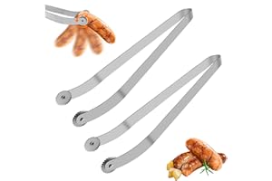 RHHGHY 2 Pièces Pince Barbecue Roulette, Pince à Saucisse BBQ Longue, Pince Barbecue Inox à Roulettes, Inces à Steak Polyvalentes, pour Cuisine, Barbecue et Plancha