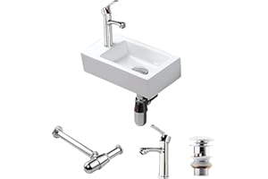 CROSS ZEBRA Fregadero de lavabo rectangular mejorado montado en la pared con trampa para residuos Calcinación de alta temperatura Recipiente de cerámica Diseño blanco brillante Fácil de (Izquierda)