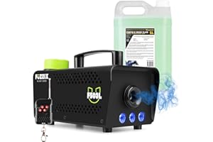 Fuzzix F503L Party Fog Machine with RGB LED Lights, Wireless Remote & 5L Eco Green Smoke Fluid – Small Disco Fogger for Parties, DJs & Halloween Events