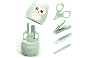 YIVEKO Baby Nail Kit, 4-in-1 Baby Nail Care Set with Cute Case, Baby Nail Clippers, Scissors, Nail File & Tweezers, Baby Manicure Kit and Pedicure kit for Newborn, Infant, Toddler, Kids-Owl Green