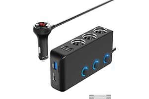 Quick Charge 3.0 i USB C 20 W nadajnik do zapalniczki samochodowej, Qidoe 200 W, 12 V/24 V, rozdzielacz do gniazdka samochodowego z 3 gniazdkami, 4 portami i przełącznikiem woltomierza LED