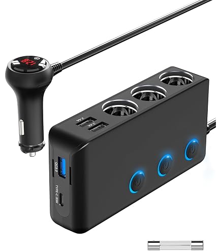 bestek cigarette lighter splitter 150W 2-Socket Power Adapter DC Outlet 2.1a Dual USB Car Charger with 26 Inch Cord, Black 0.79 x 6.22 x 4.25 inches Wattage Bestek Best Multi Port Cigarette