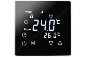 ‎MI-HEAT Modernes und elegantes Touchscreen Thermostat mit Programmiermöglichkeiten und inklusive Bodenfühler.