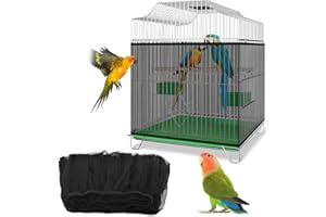 JEYORZY 1 Pièces Couverture de Cage à Oiseaux, Nylon en Filet de Protection pour Cage Oiseaux Lavable, Ventilé est Antipoussière, Housses Anti Graine pour Cages à Oiseaux, Réglable 182-200cm, noir-XL