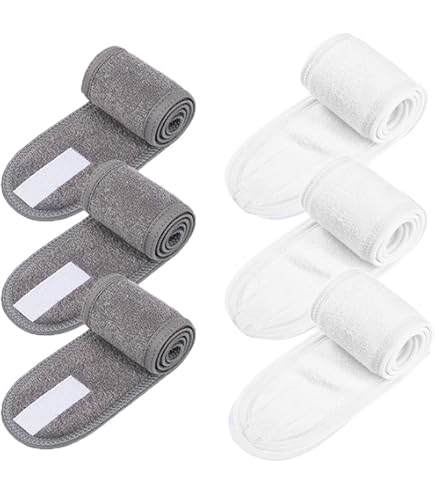 Set Di 4 Fascie Per Capelli In Spugna - Regolabili, Per Trucco, Skincare, Yoga E Doccia (Nero E Grigio)