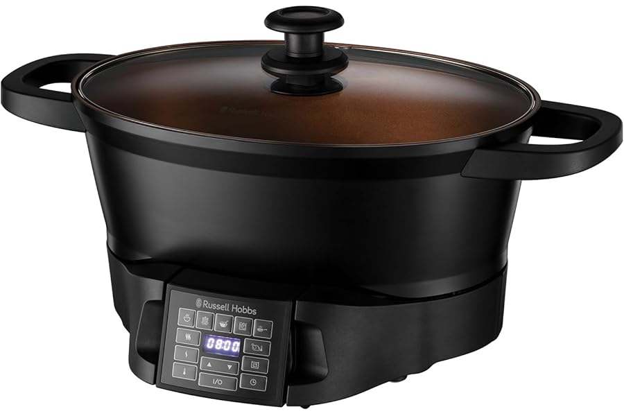 Russell Hobbs Good-to-Go 6.5L Electric Multicooker - 8 Digital functions inc Sear, Slow Cook, Steam, Boil, Keep warm & Roast, Cast aluminium housing, Glass lid, Dishwasher safe parts, 750W, 28270