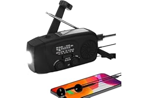 HUTRADE Radio Solar portátil con Am/FM/NOAA meteorológica Radio, Alarma SOS y Dinamo de manivela, Cargador de móvil USB, Linterna LED, para emergencias (Negro,batería Recargable de 2000 mAh)