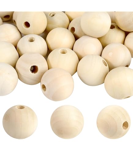 TOAOB 30 Perline In Legno Colorate Per Uncinetto – 16 Mm Con Foro – Cotone E Legno – Fai Da Te Bracciali, Collane, Decorazioni Bohémien - 2
