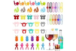 Livdouyu Glasmarkierer, 50 Stück Glasmarker, Glas Markierung, Glasmarkierer Silikon, Trinkgläser Weinglasmarkierer, Bunte Wein Marker für Weinglas, Champagnerglas, Cocktailglas, Martini Gläser