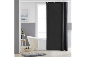 Furlinic Cortina Ducha Tela Antimoho,Poliéster Cortinas de Baño Decorativas Impermeable & Lavable,Negro Duchas de Baño Cortinas Esquina con 6 Aros Cortina Ducha 80x180cm.