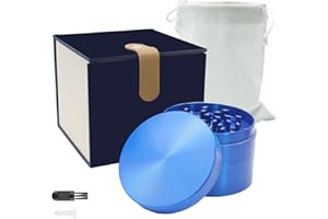LIANGDING Grinder Especias 2.5 Inch Grinder Metalico con Polen Colector para Especias y Café, Tapa Magnética Molinillo con Caja de Regalo, 4 Piezas de 6.3cm (Azul)