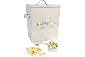 Kimm & Miller Dog Biscuit & Treat Storage Tin in Cute Graphic Dog Print - Lid & Scoop Included - Dog Birthday & Dog