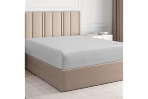 CGK UNLIMITED Double Fitted Bed Sheet - Hotel Luxury Single Fitted Sheet - Fits Mattress Up to 30cm 12" - 135cm x 190cm x 30cm 12" - Soft & Comfy - Wrinkle Free & Breathable - Fitted Bottom Sheet Only (Light Grey)