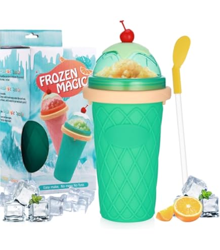 Tazza Slushy Maker Portatile - 500 Ml In Silicone Per Granite Fatte In Casa | Con Cucchiaio-Cannuccia 2 In 1 | Colore Blu - Foto 11