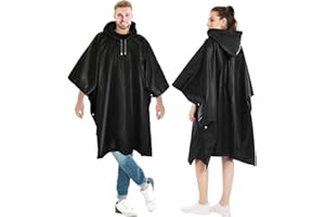 Gerhannery 2Pcs Poncho Pluie Imperméable, Réutilisable Cape de Pluie avec Capuche, Poncho de pluie pour Homme Femme (FR/ES, Alpha/lettres, Taille unique, Grande taille, Taille normale, 2, Noir)