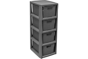 BRANQ HOME ESSENTIAL BranQ - Home essential Regal in Rattan Design, Plastic, Anthrazit, 23 x 29 x 65 cm