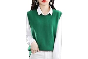 RHANY Sleeveless Knitted Waistcoat Women,Winter Sweater Tank Top Ladies Crew Neck Wool Feel Knitted Sweater Vest Fashion Green Sleeveless Pullovers Overlay Wear Inside Wear Outside